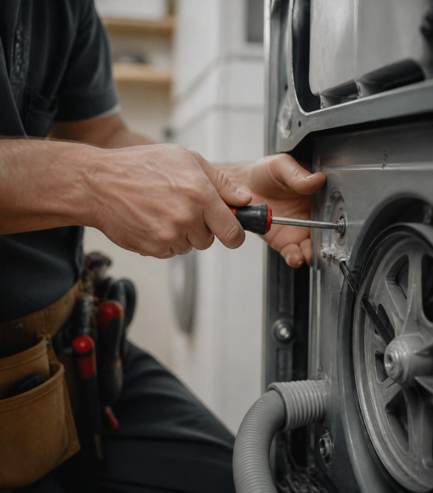 Michael's hands repairing a washing machine